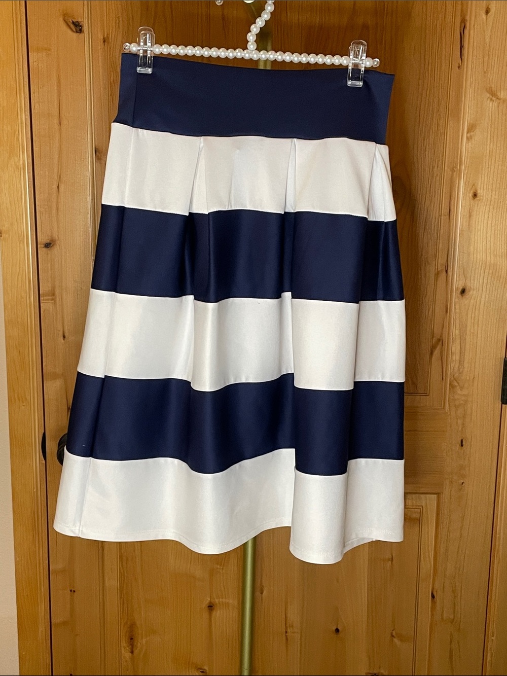 Celine by Champion Navy and White Striped Skater Skirt Size 4-6